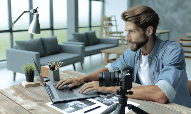 Un homme européen utilisant un ordinateur portable sur un bureau : un aperçu du travail moderne